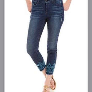 Crown and ivy embroidered ankle jeans
